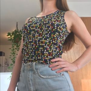 Multicolored polka dot cropped tank top